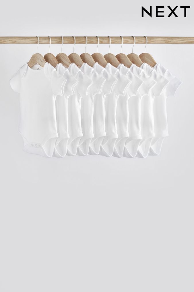 White Essential White 10 Pack Essential Baby Short Sleeve Bodysuits (263726) | £18 - £20