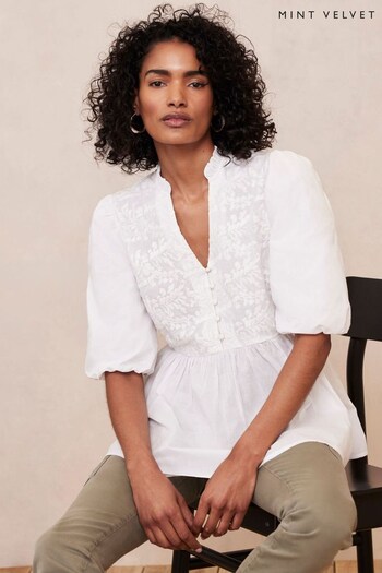 Mint Velvet White White Embroidered Blouse (263823) | £79