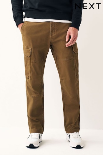 Tan Brown Straight Cotton Stretch Cargo Trousers (263998) | £28