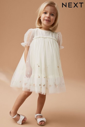 Cream Embroidered Mesh Party Dress (3mths-7yrs) (264115) | £22 - £26