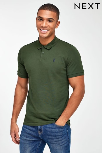 Green Dark Khaki Slim Fit Pique Polo Shirt (264243) | £18
