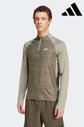 adidas Green Gym+ Training 3-Stripes 1/4-Zip Long Sleeve Top (264499) | £45