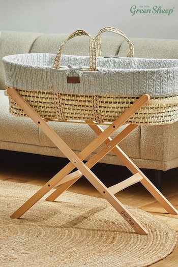 The Little Green Sheep Dove Grey Knitted Moses Basket and Mattress (265060) | £119