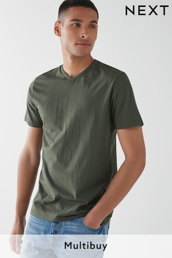 Dark Khaki Green Essential V-Neck T-Shirt (265478) | £8
