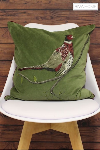 Riva Paoletti Green Hunter Velvet Embroidered Polyester Filled Cushion (265656) | £18