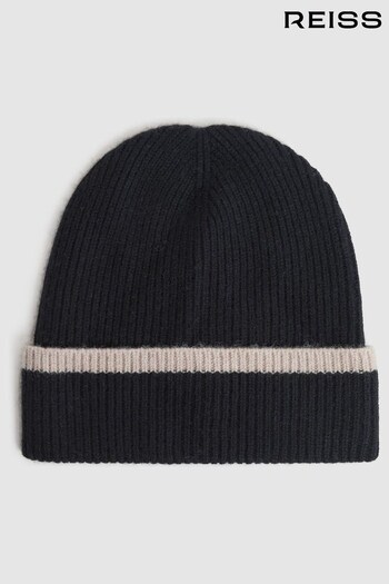 Reiss Black/Camel Hattie Wool Ribbed Beanie Hat (265906) | £48