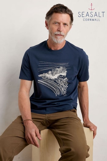 Seasalt Blue Cornwall Mens Midwatch Organic Cotton T-Shirt (266517) | £30
