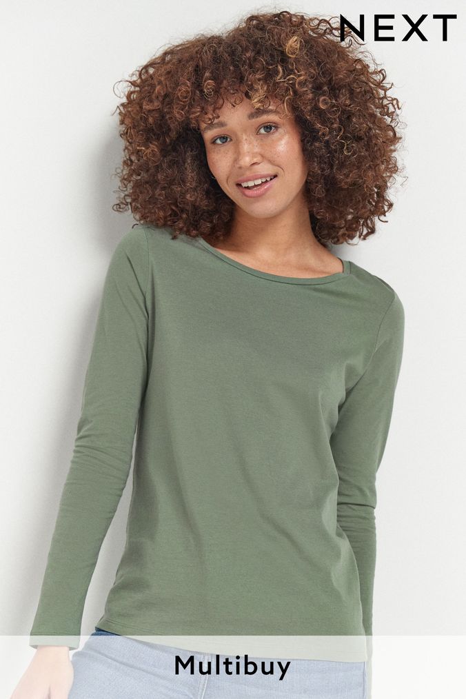 Green long top sleeve shirt womens