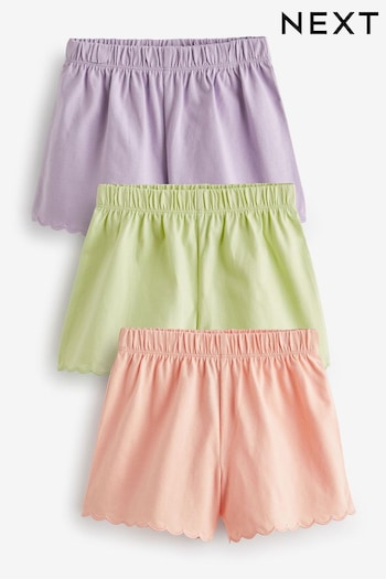 Lilac/Green/Peach Cotton Scallop Edge Shorts 3 Pack (3mths-7yrs) (267766) | £12 - £16