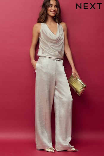 Silver Satin Textured Metallic Wide Leg Trousers (267957) | £44