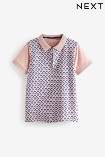 Pink Jacquard Textured Short Sleeve Polo Shirt (3-16yrs) (268150) | £12 - £17
