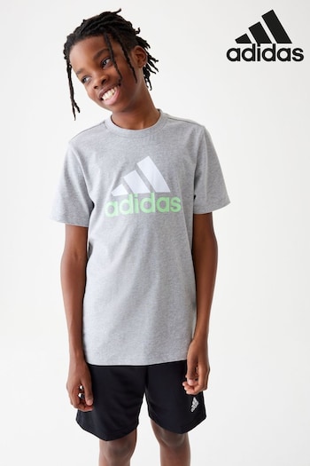 adidas Grey Sportswear Essentials Two-Color Big Logo Cotton T-Shirt (268455) | £13