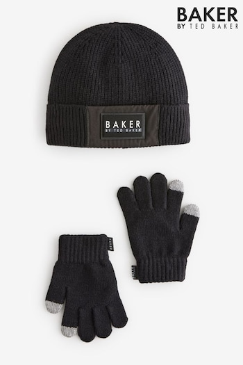 Baker by Ted Baker embroidered Grey Beanie and Gloves Set (268674) | £26