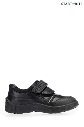 Start-Rite Luke Rip Tape Black Leather School Shoes Wide Fit (268786) | £40