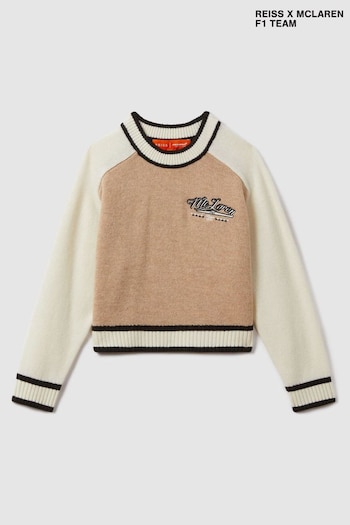 Reiss x McLaren F1 Team Camel/Ecru Teen McLaren F1 Wool Cashmere Cropped Jumper (269109) | £66