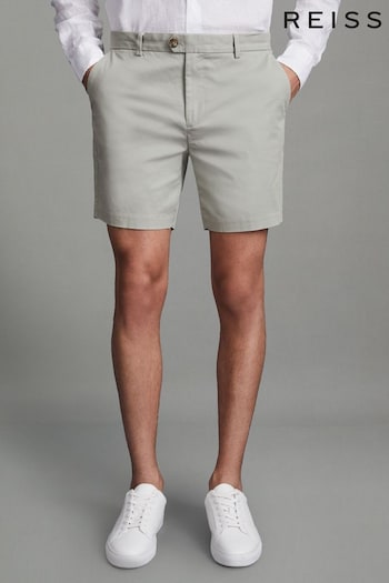 Reiss Soft Sage Wicket S Modern Fit Cotton Blend Chino Shorts Own (269155) | £78