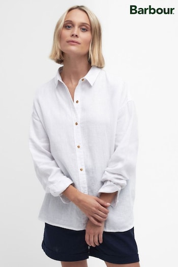 Barbour® White Hampton Relaxed Fit Linen Shirt (269204) | £95