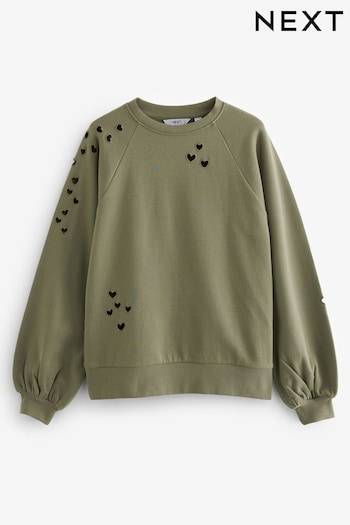 Khaki Green Heart Cut-Out Detail Sweatshirt (269219) | £32