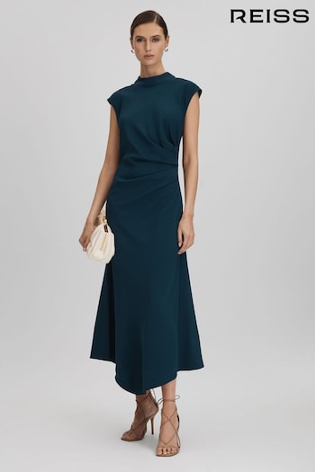 Reiss Teal Jessa Ruched Midi Dress (269273) | £228