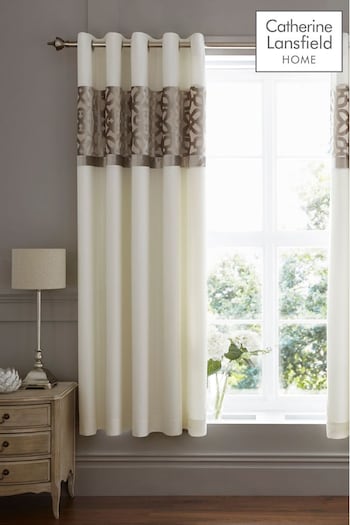 Catherine Lansfield Natural Lattice Cut Velvet Lined Curtains (269499) | £60