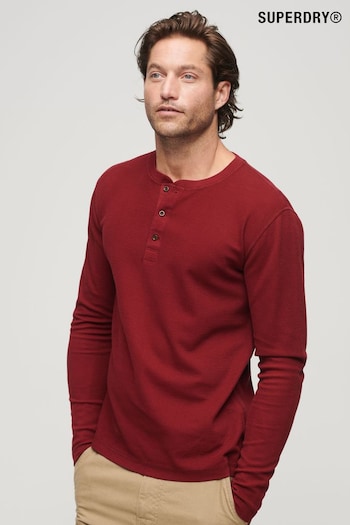Superdry Red Waffle Long Sleeve Henley Top (270079) | £30