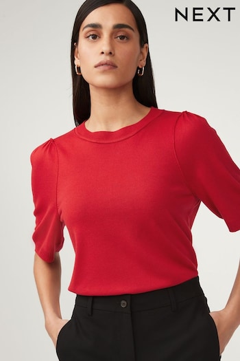 Red Round Neck Short Sleeve Knitted Top (270145) | £16