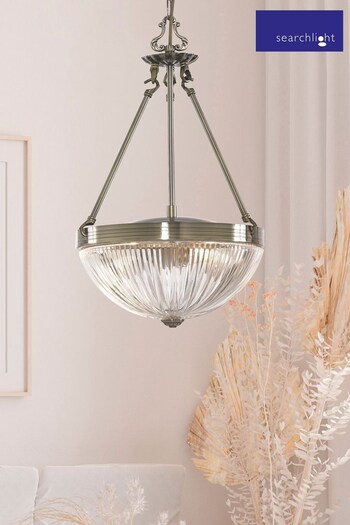 Searchlight Brass Meadow Antique Brass Ribbed Glass 2Lt Pendant Ceiling Light (270210) | £62