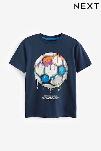 Navy Blue Drippy Football Short Sleeve Graphic T-Shirt (3-16yrs) (270669) | £4 - £7