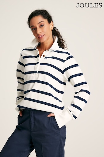 Joules Sammie Creme/Navy Striped Heavyweight Cotton Rugby Shirt (271654) | £59.95