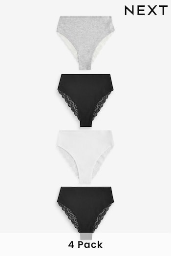 White/Black/Grey High Rise High Leg Cotton and Lace Knickers 4 Pack (271706) | £18
