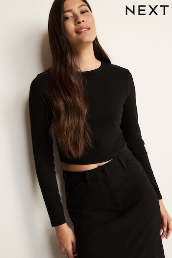 Black Double Layer Ribbed Long Sleeve Crew Neck Top (271733) | £26