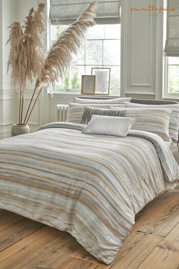 Sam Faiers Blue Serena Stripe Mineral Duvet Cover and Pillowcase Set (272040) | £40 - £70