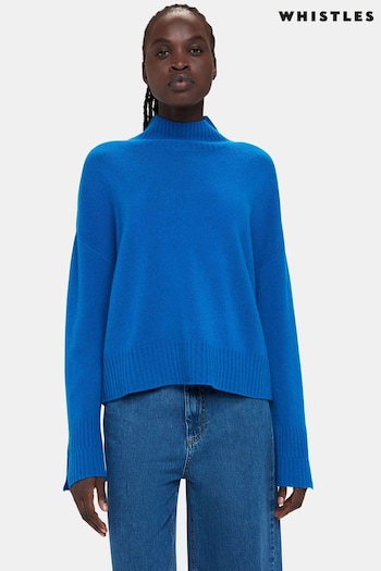 Whistles Blue Wool Double Trim Funnel Neck Jumper (272170) | £109