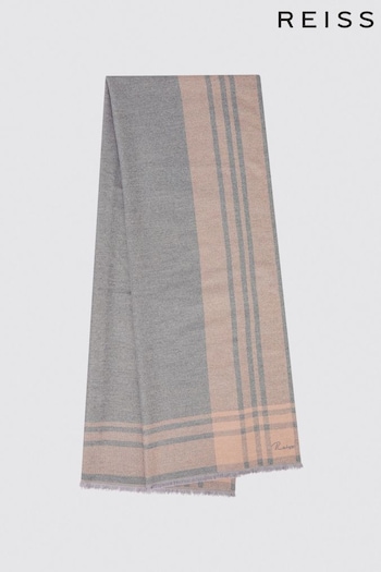 Reiss Pink/Grey Clara Checked Embroidered Scarf (272201) | £68