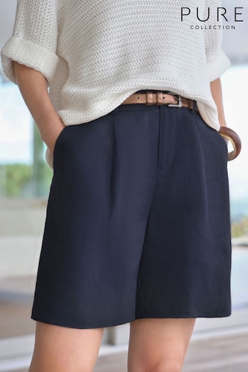 Pure Collection Blue Linen Pleat Shorts (272665) | £75