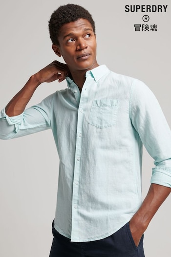 Superdry Blue Organic Cotton Studios Linen Button Down Shirt (272826) | £50