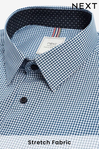 Navy Blue Check Slim Fit Single Cuff Motionflex Shirt (273337) | £36