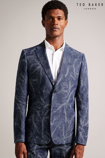 Ted Baker Blue Postoj Slim Cotton Linen Printed Jacket (273406) | £325