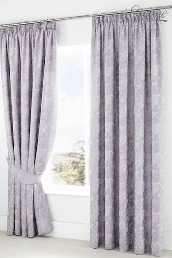 Serene Purple Jasmine Floral Jacquard Pencil Pleat Curtains (273471) | £40 - £50