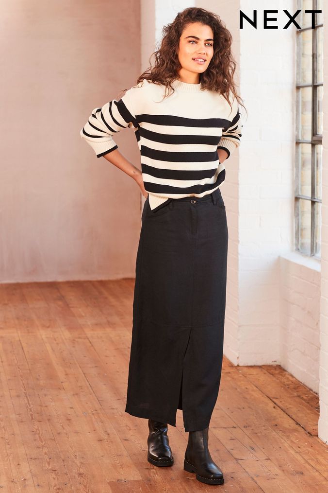 Linen skirt black online top