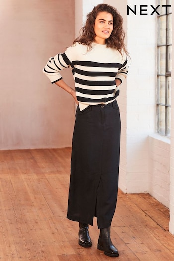 Black Linen Blend Midi Column Skirt (273781) | £30