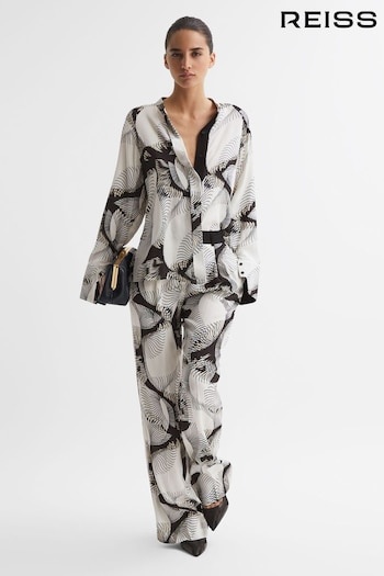 Reiss Black/White Becci Wide Leg Abstract Print Co-Ord Trousers (274204) | £228