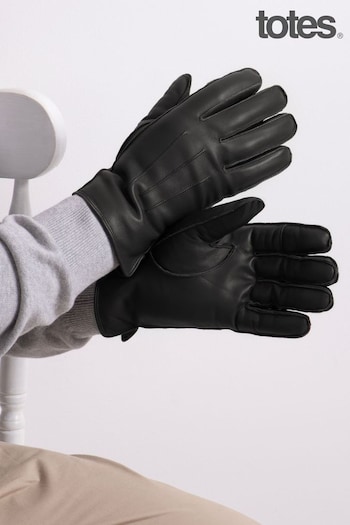 Totes shoulder Black Isotoner Mens Premium 3 Point Leather Gloves With Faux Fur Lining (274327) | £35