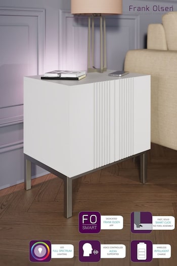 Frank Olsen White Iona 1 Door Side Table with SMART Features (274666) | £230