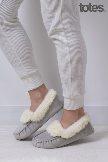Totes Grey Ladies Sparkle Moccasin Slippers (274808) | £26