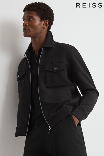 Reiss Black Medina Interlock Jersey Zip-Through Jacket (274956) | £168