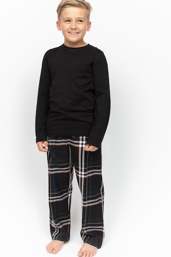 Minijammies Long Sleeve Jersey Top and Check Black Pyjama Bottoms (275047) | £25