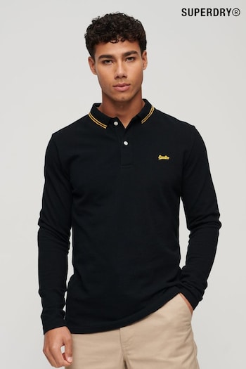 Superdry Black Tipped Long Sleeve Polo Shirt (275413) | £45