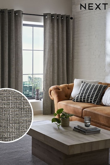 Grey Textured Fleck Eyelet Lined Curtains (275573) | £70 - £150
