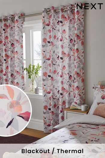 Pink/Cream Floral Eyelet Blackout/Thermal Curtains (275632) | £50 - £110